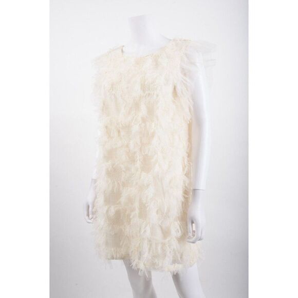English Factory Womens Mini Shift Dress Tulle Ruffle Frill M Ivory Cream - Picture 3 of 6